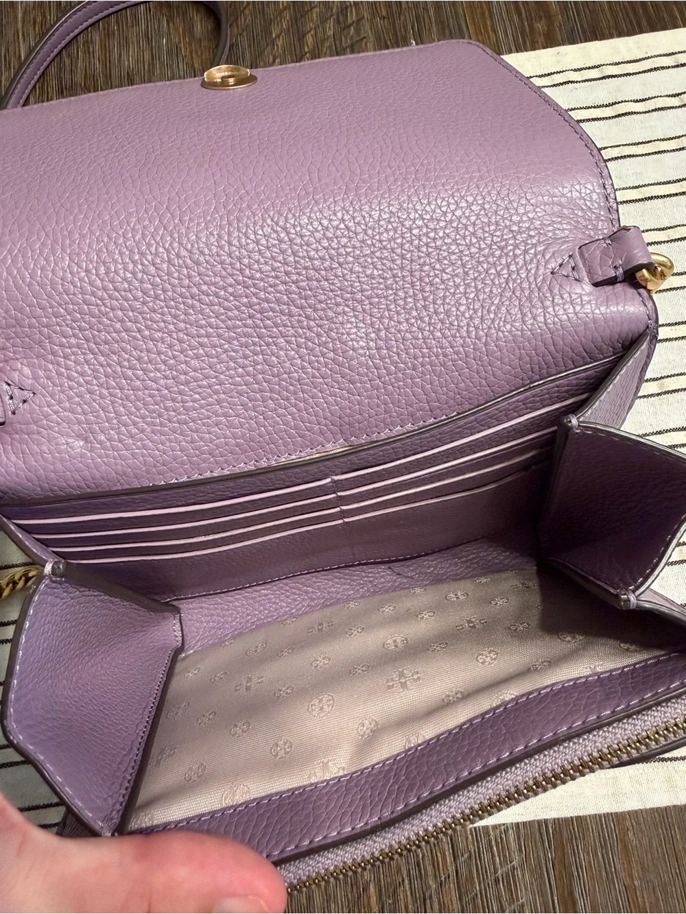 Tory Burch Purple Lilac Pebbled Leather Chain Crossbody